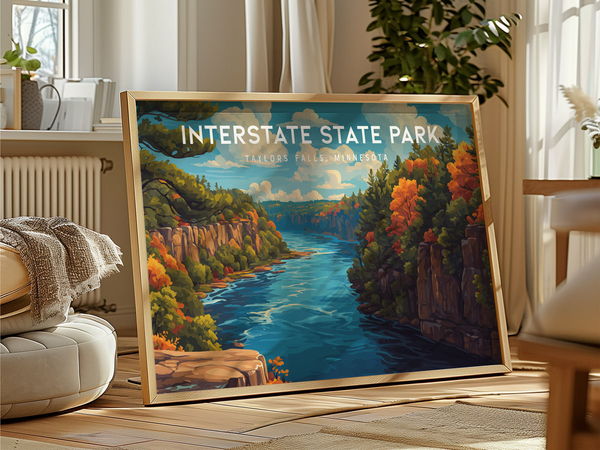Interstate State Park Landscape Poster | Taylors Falls, Minnesota Travel Wall Art — framed and ready to hang