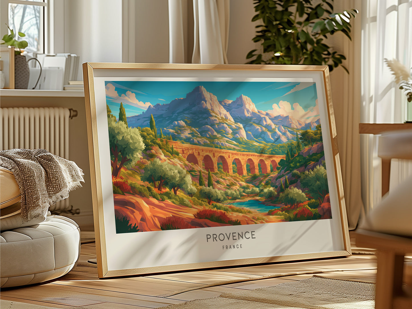 Provence Landscape Matte Border Poster | France Travel Wall Art — framed and ready to hang