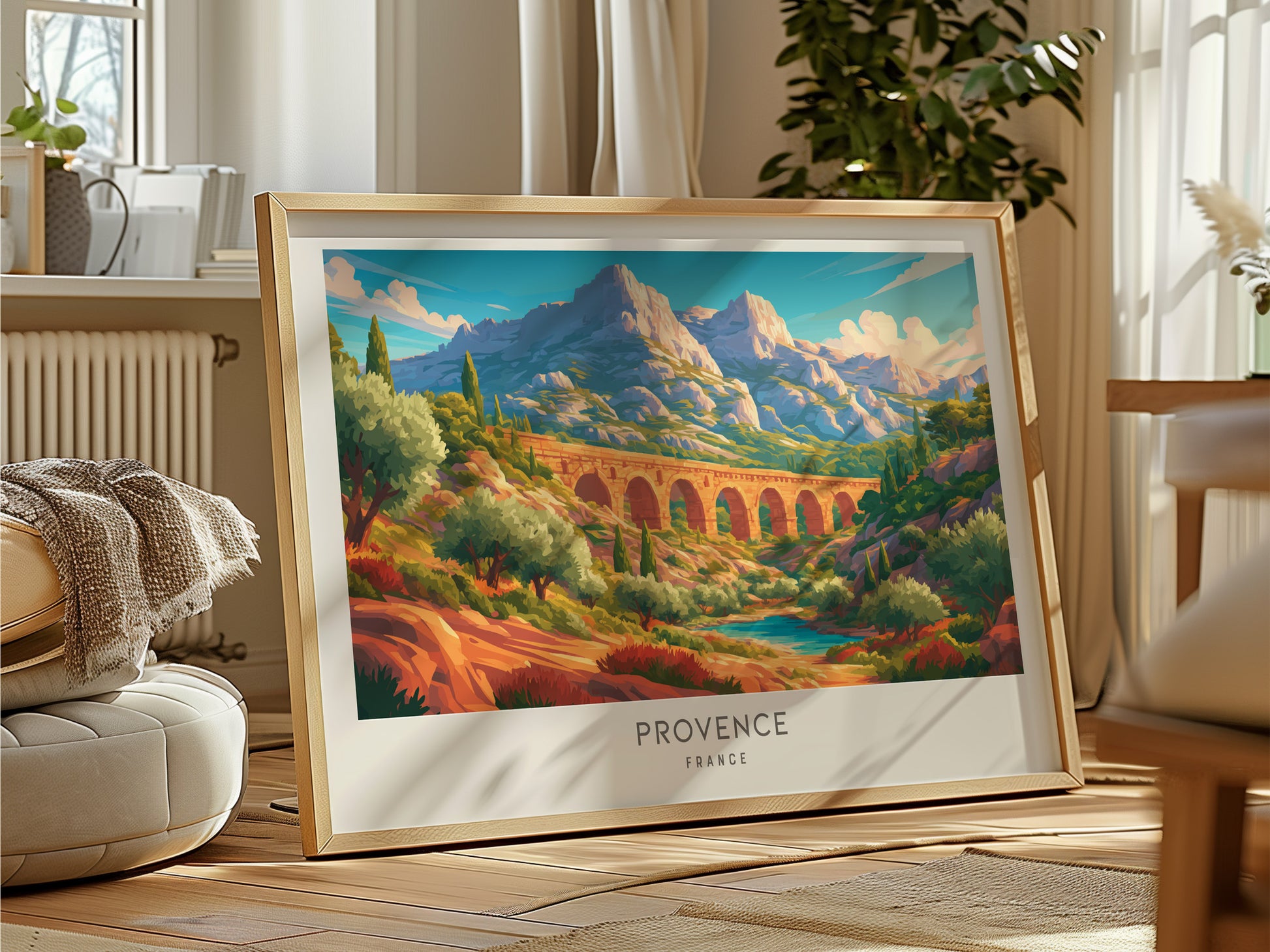Provence Landscape Matte Border Poster | France Travel Wall Art — framed and ready to hang