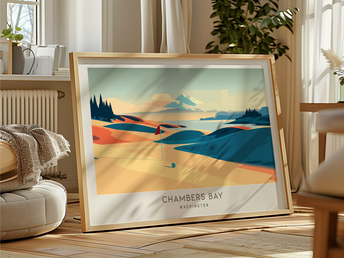 Chambers Bay Landscape Matte Border Poster | Washington Framed or Unframed Golf Wall Art — framed and ready to hang