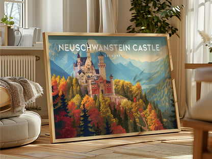 Neuschwanstein Castle Landscape Poster | Germany Travel Gift Alpine Wall Art — framed and ready to hang