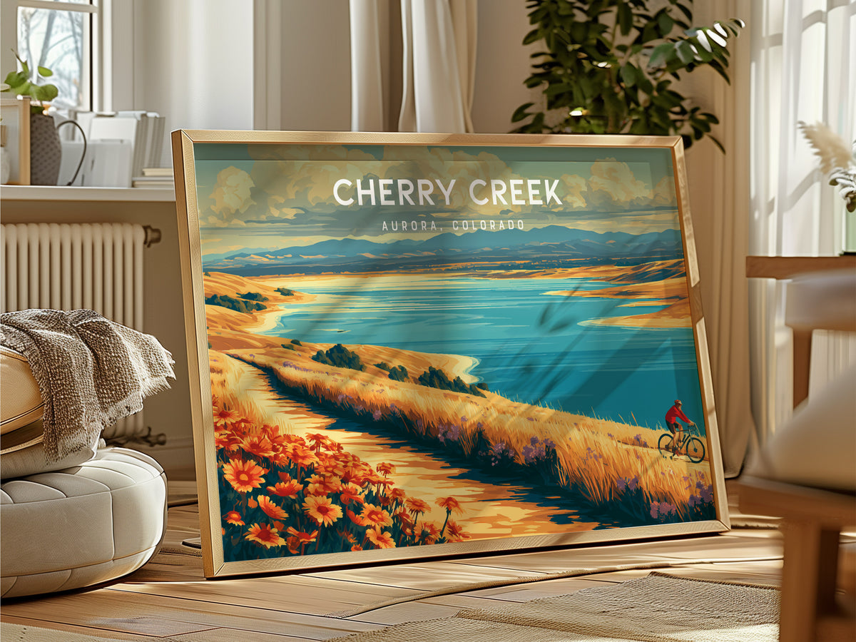 Cherry Creek Landscape Poster | Aurora, Colorado Vacation Wall Art — framed and ready to hang