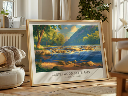 Castlewood State Park Landscape Matte Border Poster | Ballwin, Missouri Framed or Unframed Travel Gift — framed and ready to