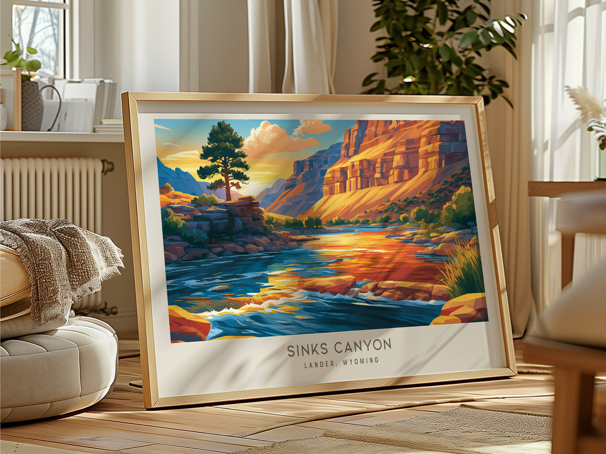 Sinks Canyon Landscape Matte Border Poster | Lander, Wyoming Framed or Unframed Destination Print — framed and ready to hang