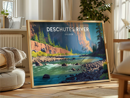 Deschutes River, Oregon Landscape Poster | Destination Print Travel Gift Wall Art — framed and ready to hang
