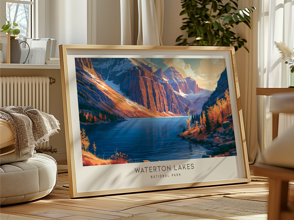 Waterton Lakes Landscape Matte Border Poster | National Park Framed or Unframed Travel Gift — framed and ready to hang