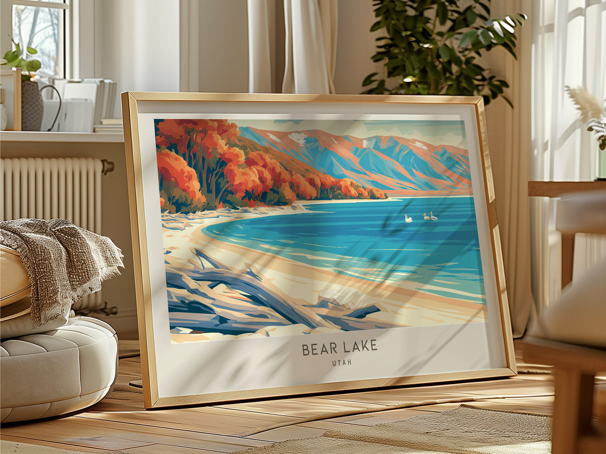 Bear Lake Landscape Matte Border Poster | Utah Destination Print Vacation Wall Art — framed and ready to hang
