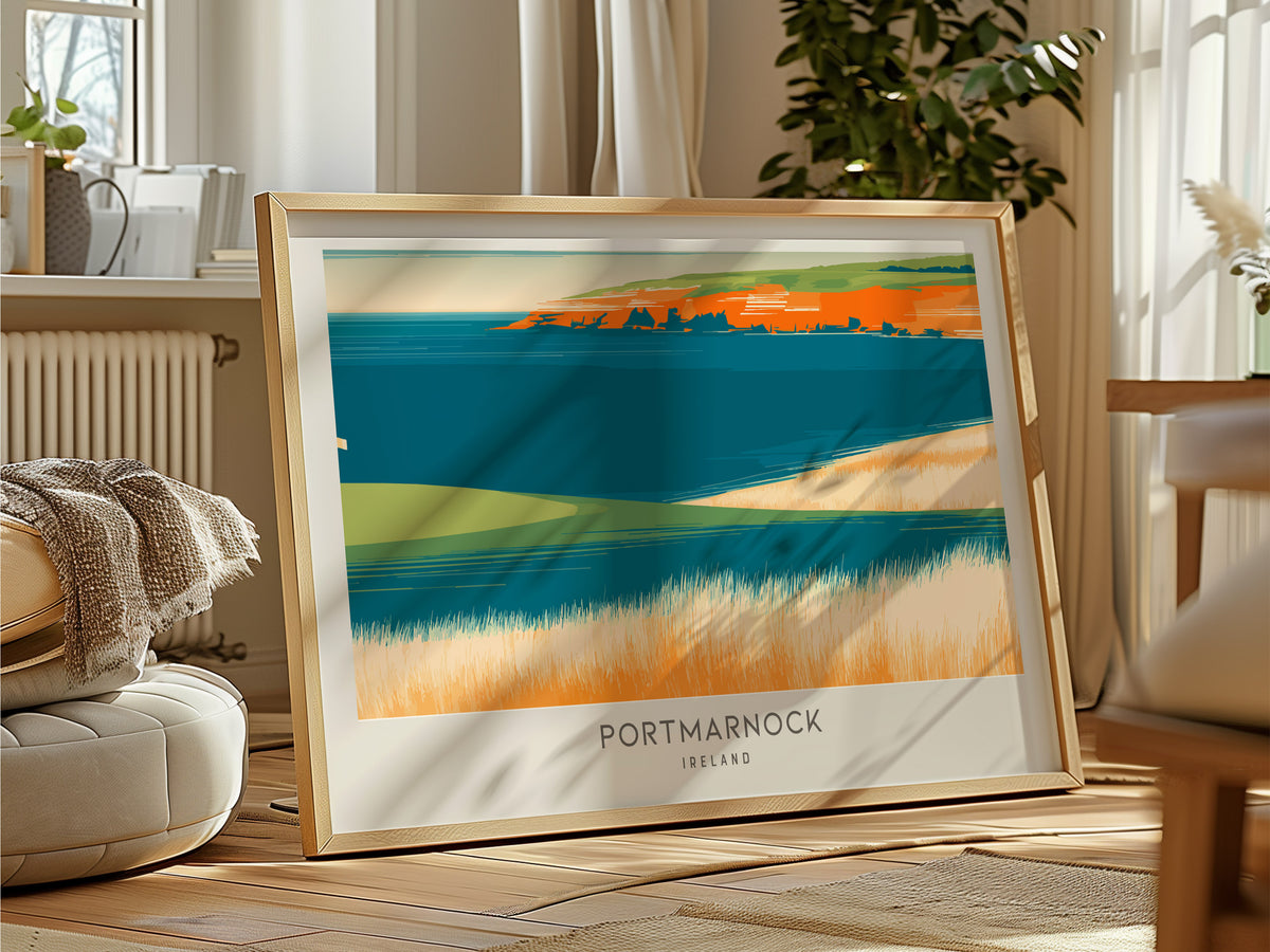 Portmarnock Landscape Matte Border Poster | Ireland Golf Wall Art & Framed or Unframed Decor — framed and ready to hang