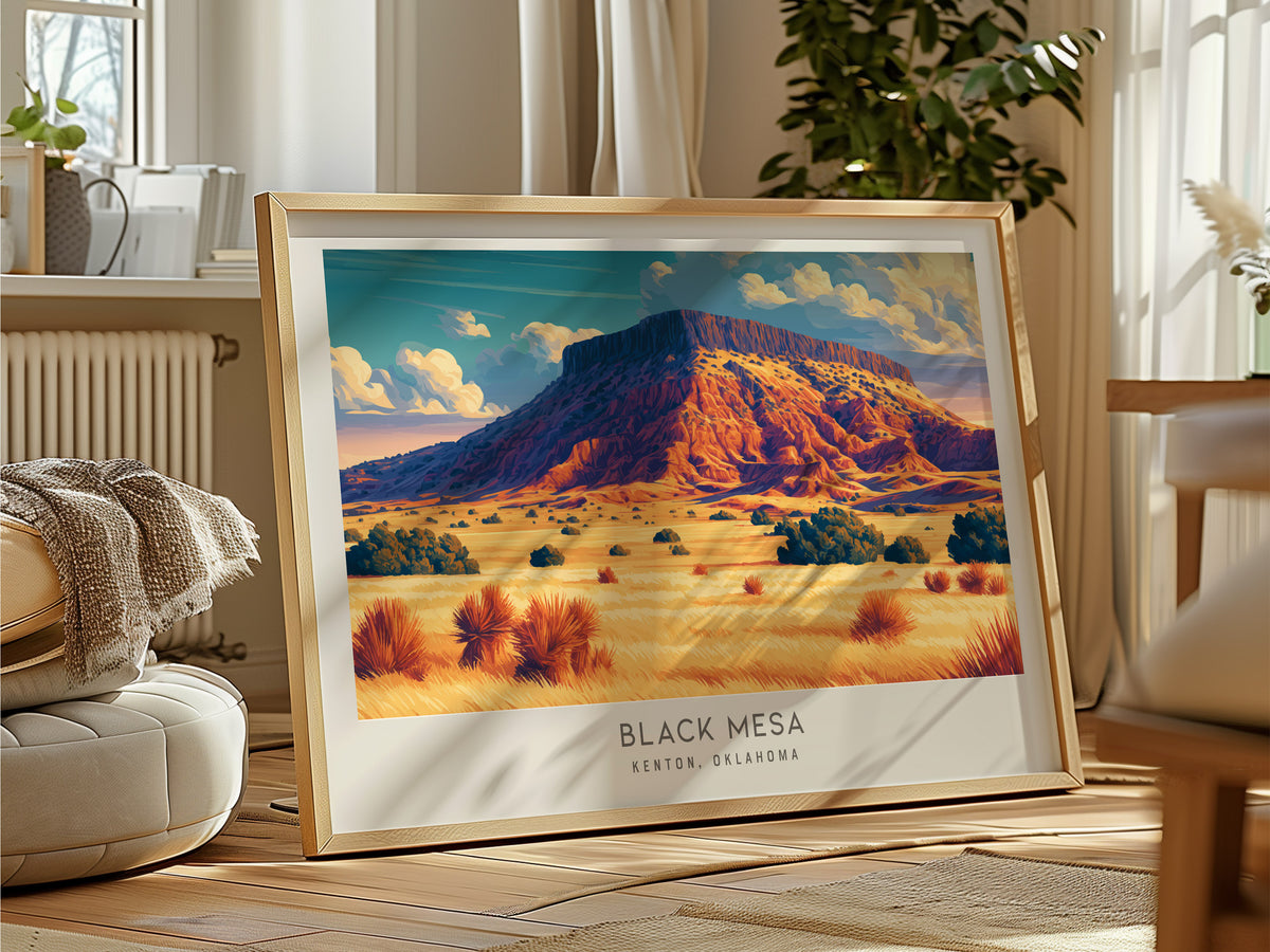 Black Mesa Landscape Matte Border Poster | Kenton, Oklahoma Travel Wall Art — framed and ready to hang