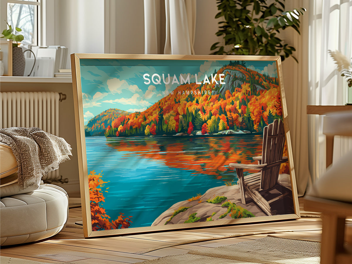 Squam Lake Landscape Poster | New Hampshire Framed or Unframed Wall Art — framed and ready to hang