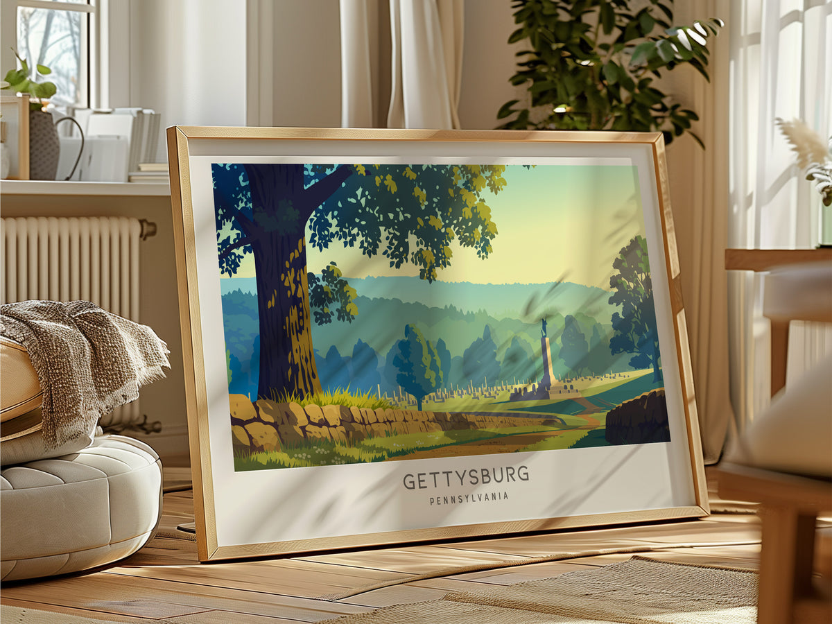 Gettysburg Landscape Matte Border Poster | Pennsylvania Framed or Unframed Vacation Wall Art — framed and ready to hang