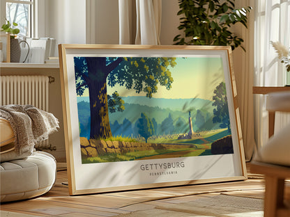 Gettysburg Landscape Matte Border Poster | Pennsylvania Framed or Unframed Vacation Wall Art — framed and ready to hang