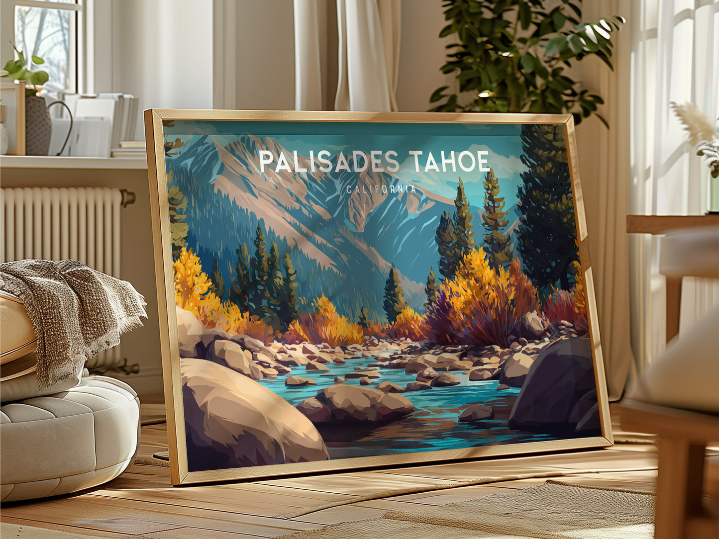 Palisades Tahoe Landscape Poster | California Ski Run Vacation Wall Art — framed and ready to hang