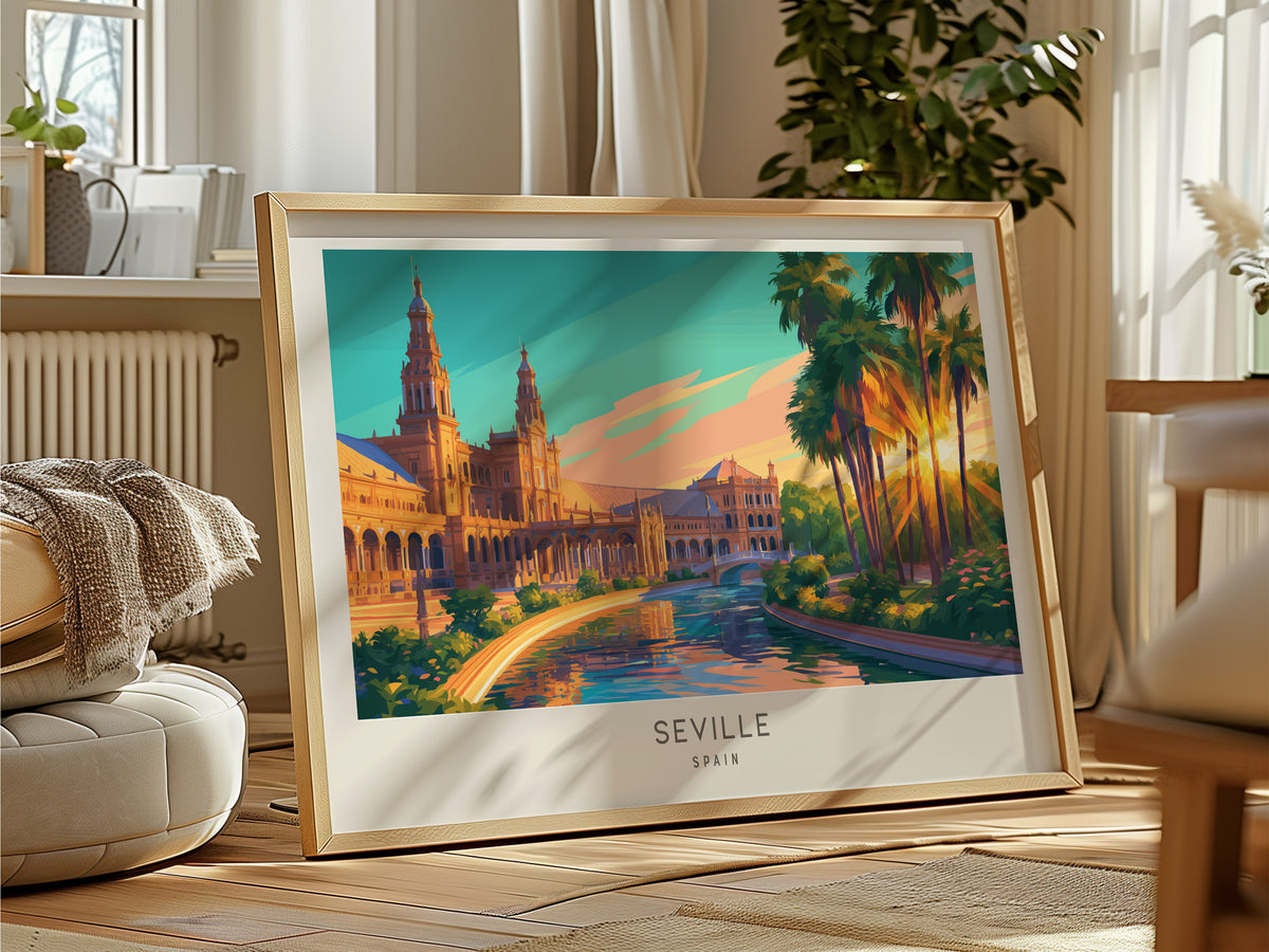 Seville Landscape Matte Border Poster | Spain Framed or Unframed Travel Gift Wall Art — framed and ready to hang