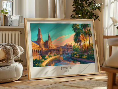 Seville Landscape Matte Border Poster | Spain Framed or Unframed Travel Gift Wall Art — framed and ready to hang