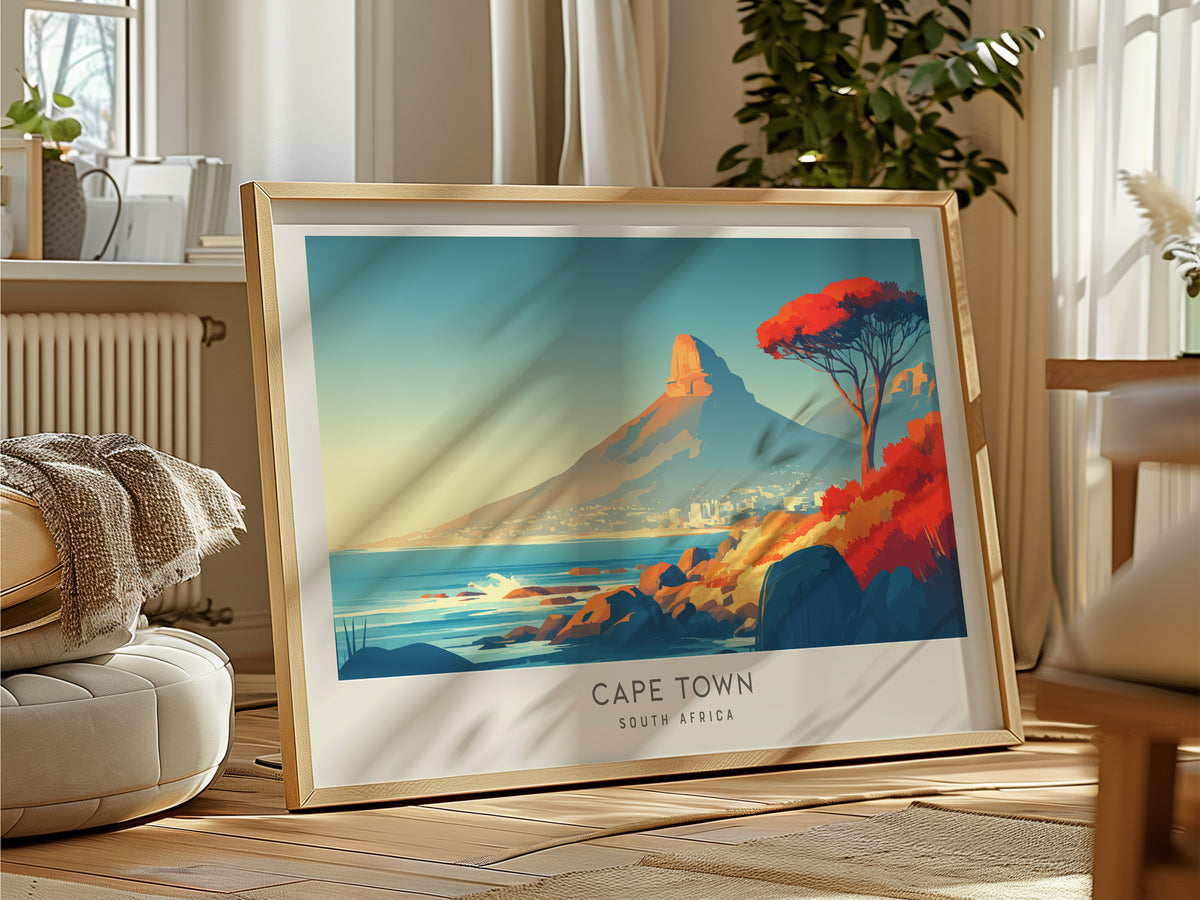 Cape Town Landscape Matte Border Poster | South Africa Vacation Wall Art — framed and ready to hang