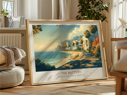 The Battery Landscape Matte Border Poster | Charleston, South Carolina Travel Wall Art — framed and ready to hang