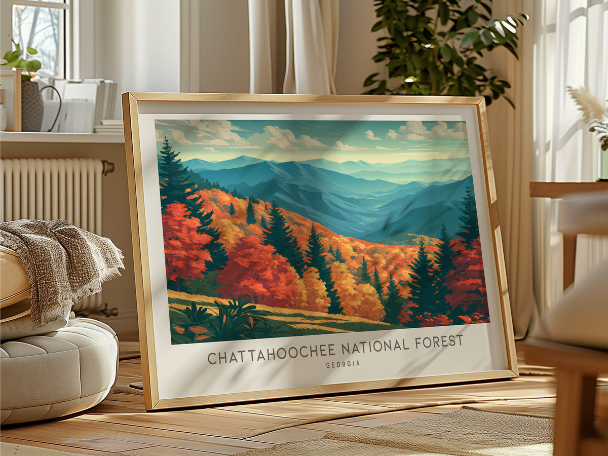 Chattahoochee National Forest Landscape Matte Border Poster | Georgia Travel Wall Art — framed and ready to hang