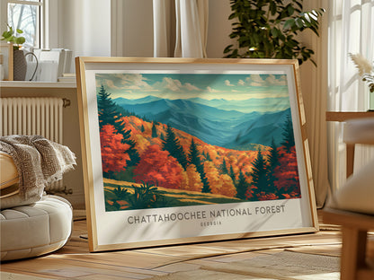 Chattahoochee National Forest Landscape Matte Border Poster | Georgia Travel Wall Art — framed and ready to hang