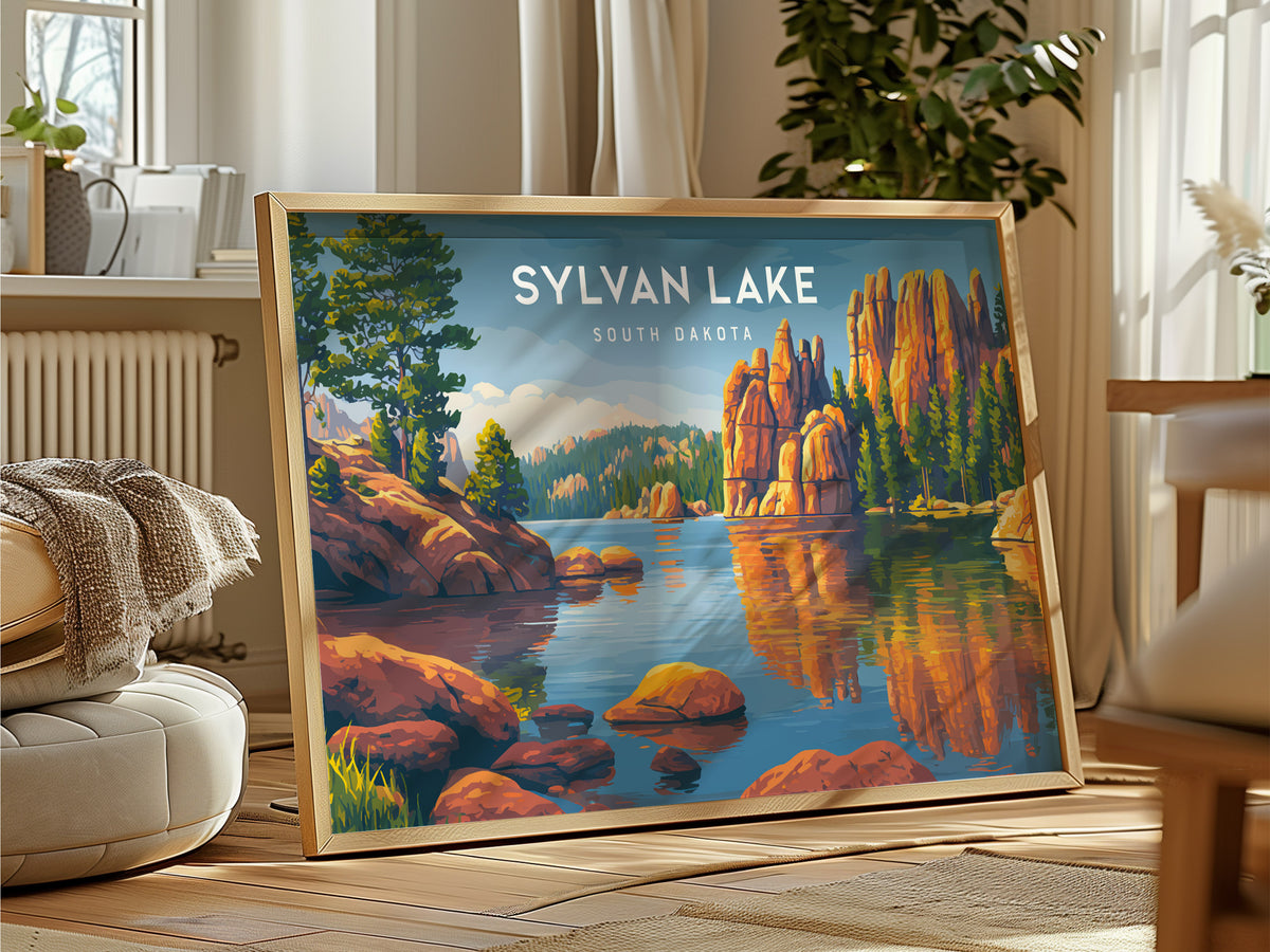 Sylvan Lake Landscape, South Dakota Poster | Custer State Park Vacation Wall Art — framed and ready to hang