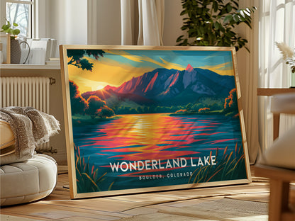 Wonderland Lake Landscape Poster | Boulder, Colorado Travel Wall Art — framed and ready to hang