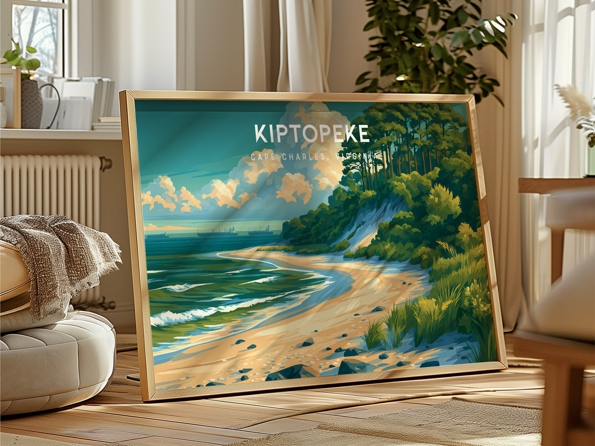 Kiptopeke Landscape Poster | Cape Charles, Virginia Vacation Wall Art — framed and ready to hang