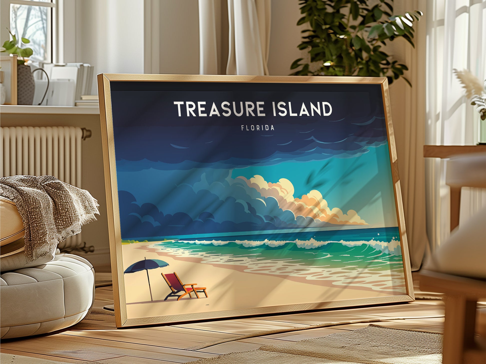 Treasure Island, Florida Poster | Landscape Gulf Coast Art Beach House Decor Wall Art — framed and ready to hang