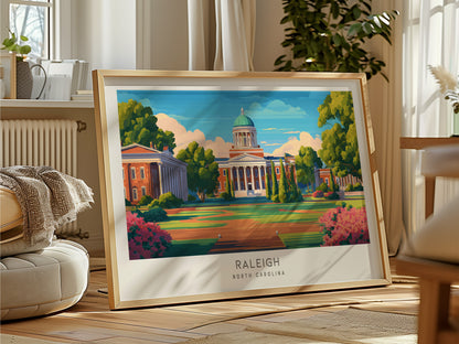 Raleigh Landscape Matte Border Poster | North Carolina Travel Wall Art — framed and ready to hang