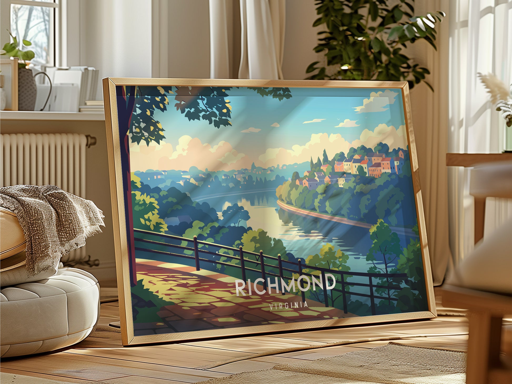 Richmond, Virginia Landscape Poster | Southern Capital Charm Vacation Wall Art — framed and ready to hang