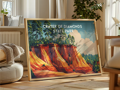 Crater of Diamonds State Park Landscape Poster | Arkansas Gem Hunting Travel Wall Art — framed and ready to hang