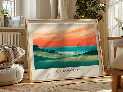 Costa Navarino Landscape Matte Border Poster | Greece Golf Wall Art & Framed or Unframed Links Decor — framed and ready to ha