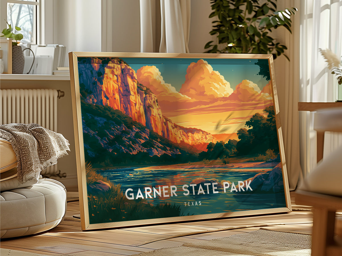 Garner State Park, Texas Landscape Poster | Frio River Travel Wall Art — framed and ready to hang