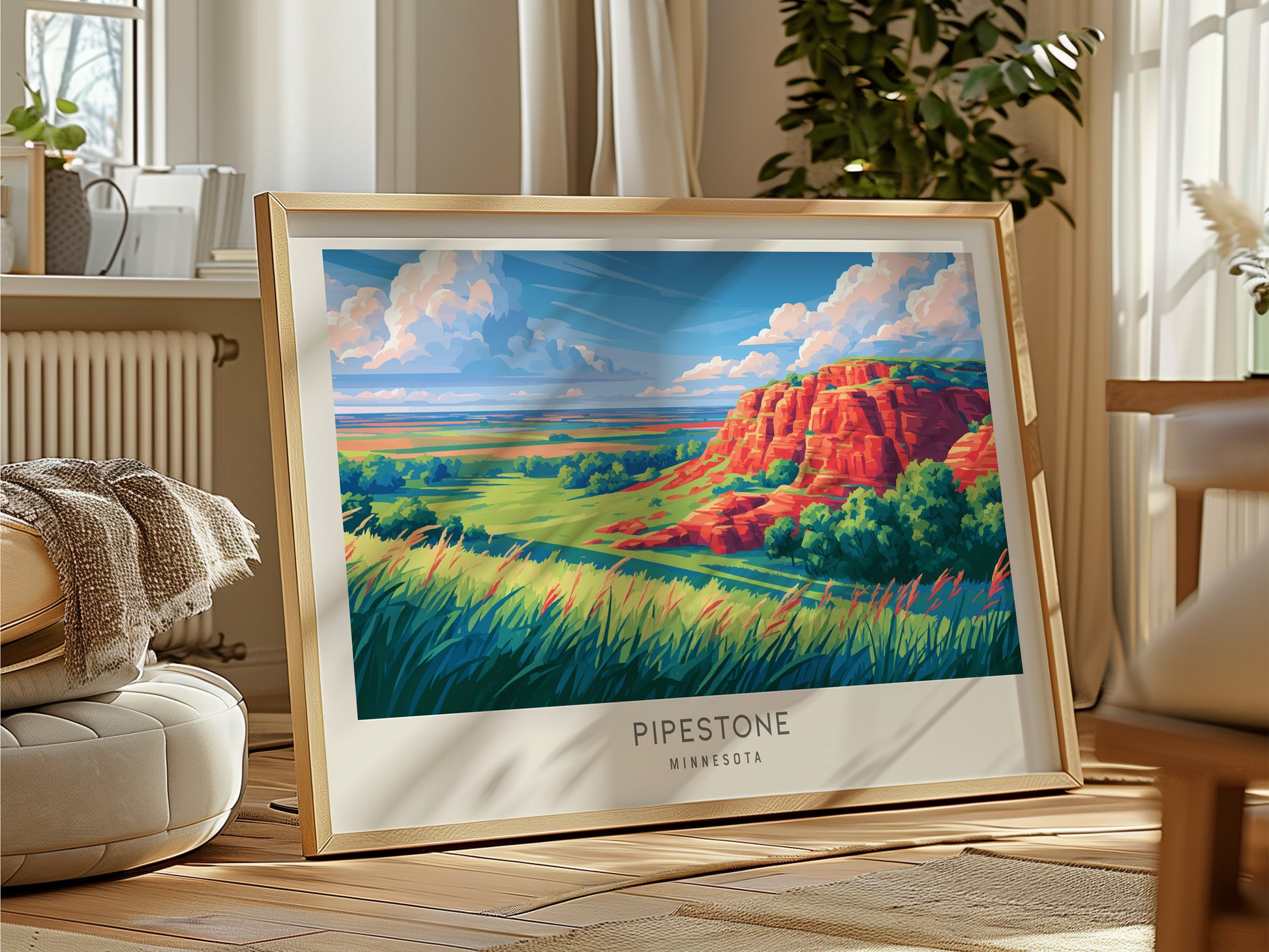 Pipestone Landscape Matte Border Poster | Minnesota Vacation Wall Art — framed and ready to hang