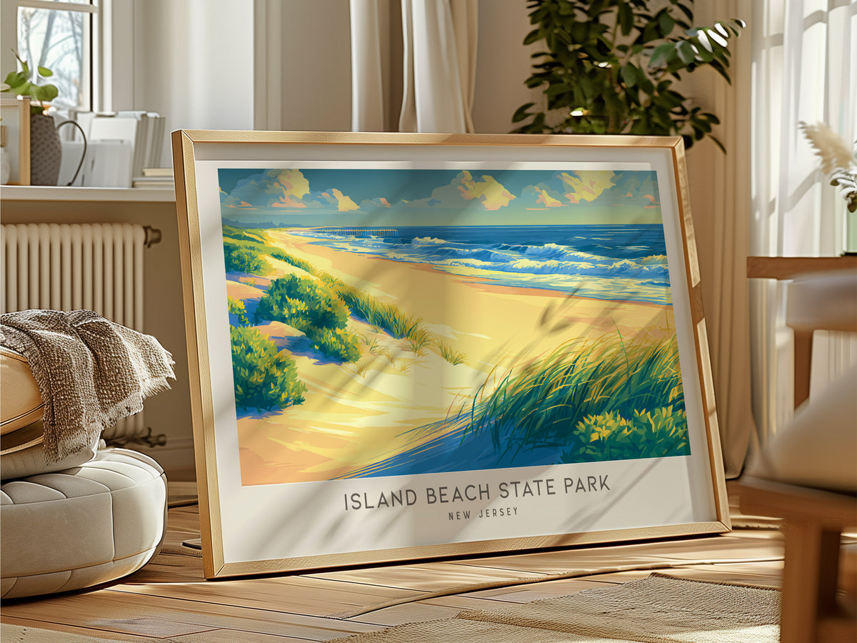Island Beach State Park Landscape Matte Border Poster | New Jersey Vacation Wall Art — framed and ready to hang