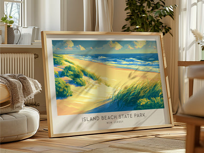 Island Beach State Park Landscape Matte Border Poster | New Jersey Vacation Wall Art — framed and ready to hang