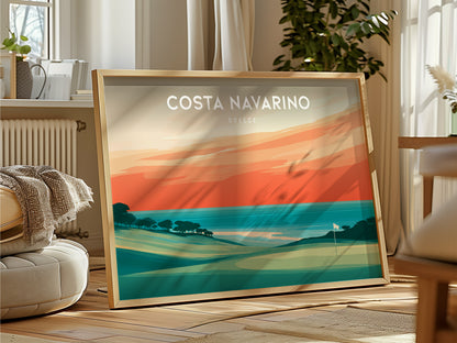 Costa Navarino Landscape Poster | Greece Seaside Golf Course Framed or Unframed Wall Art — framed and ready to hang