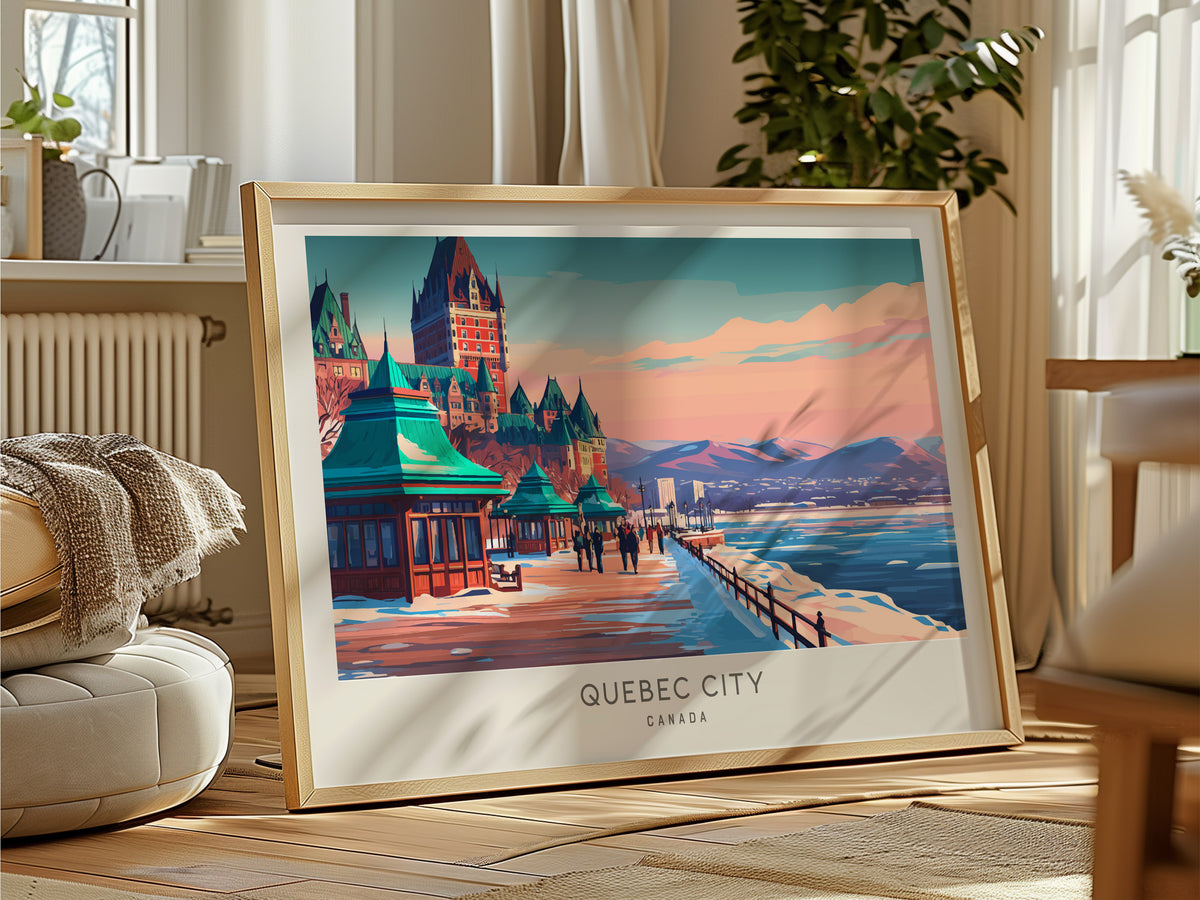 Quebec City Landscape Matte Border Poster | Canada Travel Wall Art — framed and ready to hang