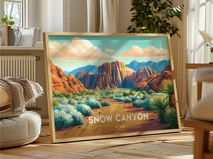 Snow Canyon Landscape Poster | Utah Red Rock Framed or Unframed Wall Art — framed and ready to hang