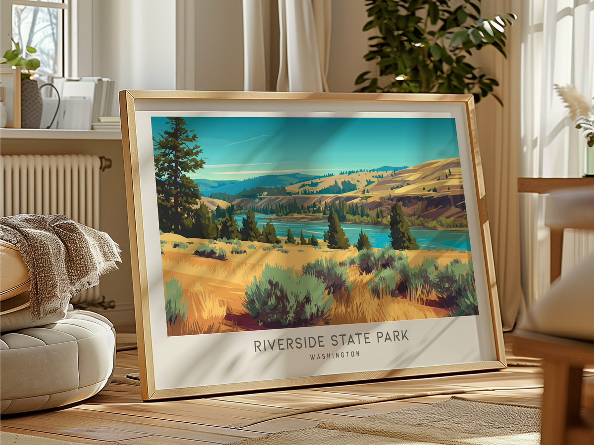 Riverside State Park Landscape Matte Border Poster | Washington Framed or Unframed Travel Gift — framed and ready to hang