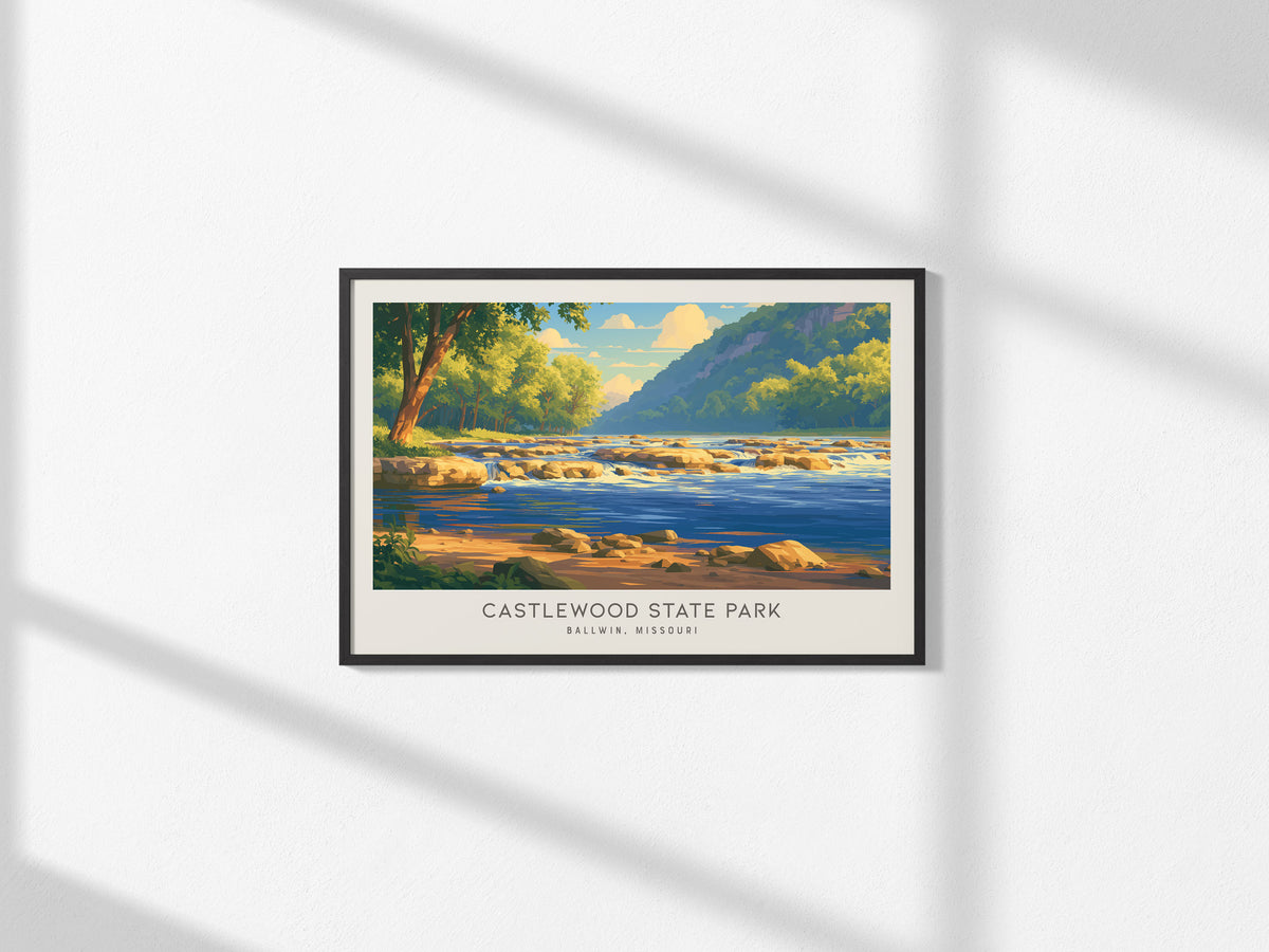 Castlewood State Park Landscape Matte Border Poster | Ballwin, Missouri Framed or Unframed Travel Gift — framed and ready to