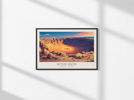 Meteor Crater Landscape Matte Border Poster | Winslow, Arizona Travel Gift — framed and ready to hang, 2x3 in