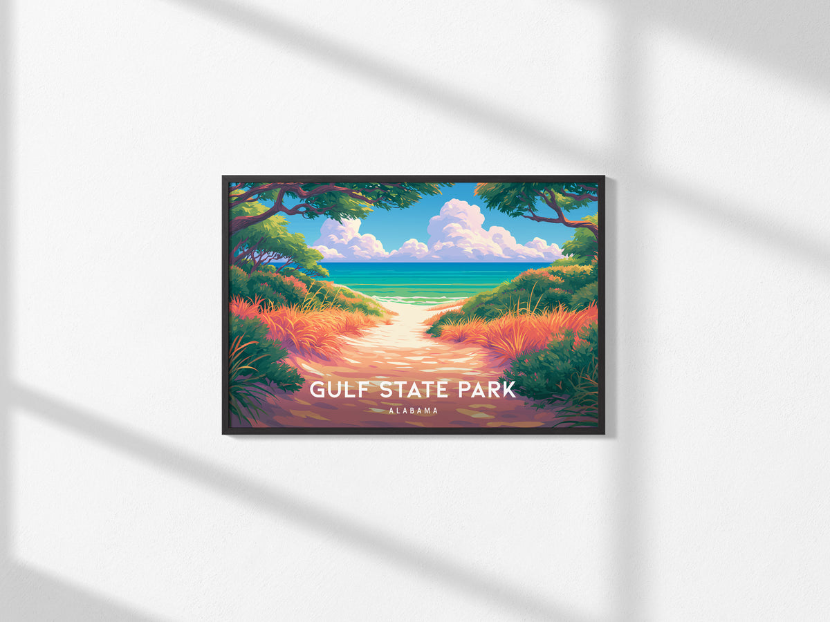 Gulf State Park Landscape Poster | Alabama Framed or Unframed Travel Gift Wall Art — framed and ready to hang, 2x3 in