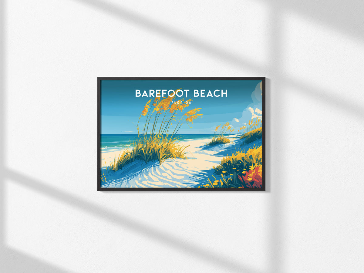 Barefoot Beach, Florida Poster | Tropical Shoreline Landscape Coastal Decor Wall Art — framed and ready to hang, 2x3 in