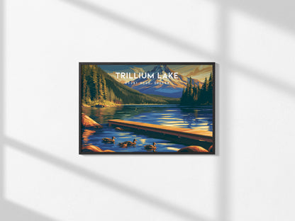 Trillium Lake Landscape Poster | Mount Hood, Oregon Framed or Unframed Vacation Wall Art — framed and ready to hang, 2x3 in