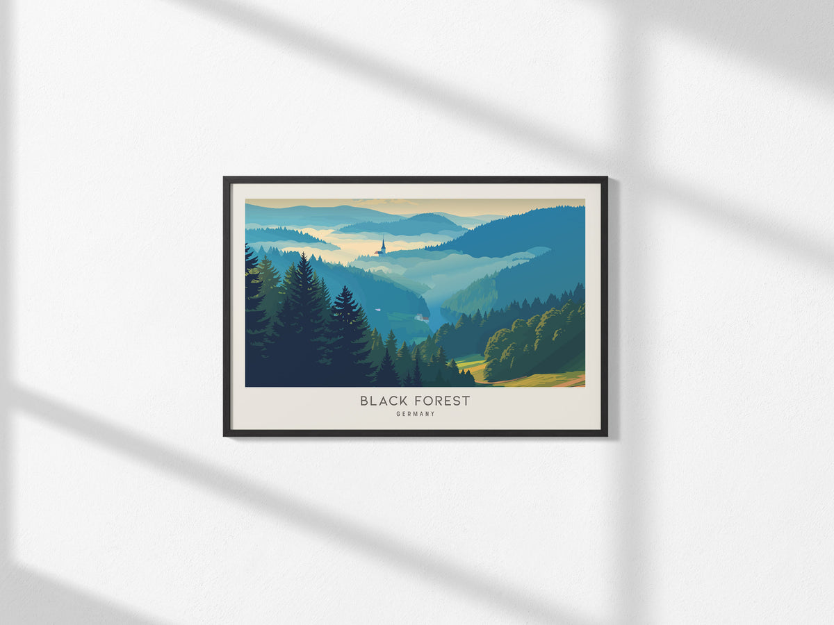 Black Forest Landscape Matte Border Poster | Germany Framed or Unframed Travel Gift — framed and ready to hang, 2x3 in