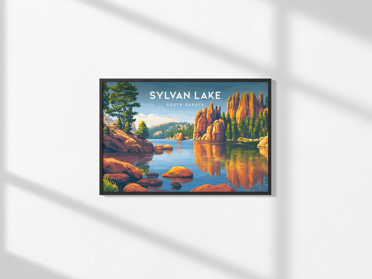 Sylvan Lake Landscape, South Dakota Poster | Custer State Park Vacation Wall Art — framed and ready to hang, 2x3 in