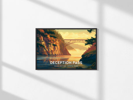 Deception Pass State Park Landscape Poster | Whidbey Island, Washington Pacific Northwest Beach House Decor — framed and read