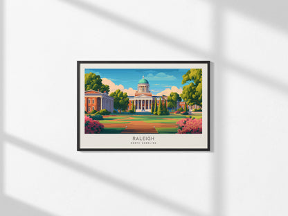 Raleigh Landscape Matte Border Poster | North Carolina Travel Wall Art — framed and ready to hang, 2x3 in