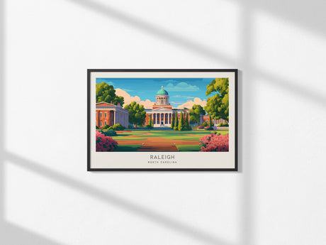 Raleigh Landscape Matte Border Poster | North Carolina Travel Wall Art — framed and ready to hang, 2x3 in