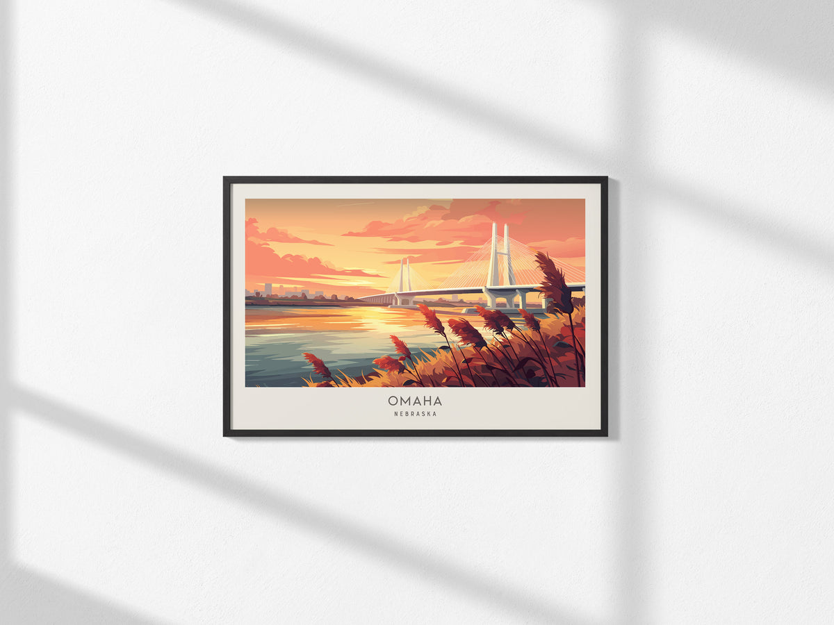 Omaha Landscape Matte Border Poster | Nebraska Framed or Unframed Vacation Wall Art — framed and ready to hang, 2x3 in
